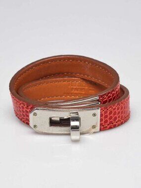 Hermes Bougainvillea Lizard Palladium Plated Kelly Double Tour Bracelet Size XS